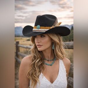 Stampede 100X Wool Felt Black Cowboy Hat Legend Western Feather Band Size Large